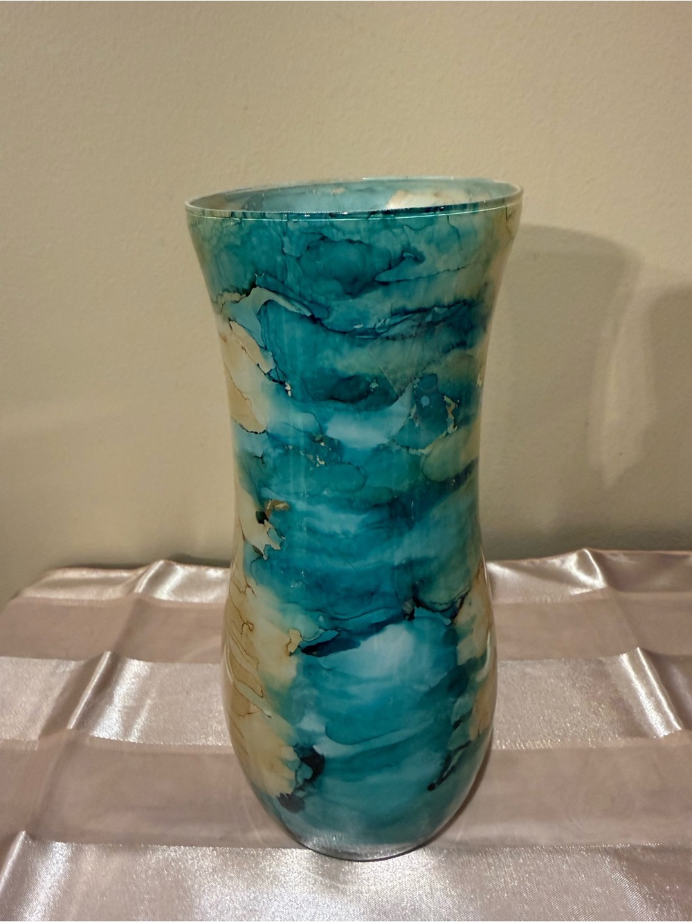 Vidi Glass Hand Painted Abstract Marbled Vase Teal & Gold